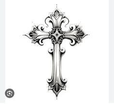 an ornate cross tattoo design on a white background