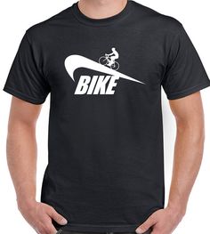 a man wearing a black bike t - shirt with white print on the front and back