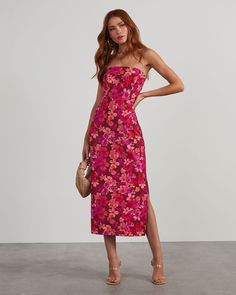 This vibrant floral print Thalia Strapless Floral Midi Dress is the perfect dress for guest of wedding or a special occasion. Floral print Strapless Midi length Front slit Self & Lining: 95% Polyester 5% Spandex Runs Small Dressy Casual Wedding, Summer Cocktail Attire, Spring Cocktail Dress, Garden Wedding Dress Guest, Cocktail Wedding Attire, Floral Dress Wedding Guest, Formal Wedding Attire, Cocktail Dress Wedding Guest, Spring Wedding Guest Dress