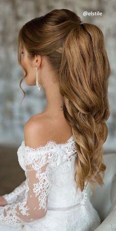 Wedding hairstyle idea; Featured: Elstile Ponytail Inspiration, Strapless Dress Hairstyles, Sanggul Modern, Long Ponytail, Romantic Wedding Hair, Wedding Hair Inspiration