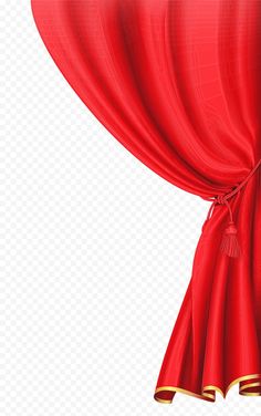 a red curtain with gold trim and tassels on the edge, transparent background