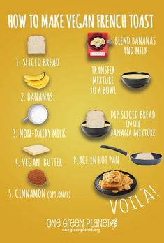 an image of how to make vegan french toast with bananas and other ingredients on the side