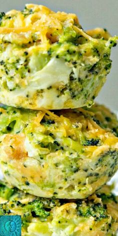 broccoli and cheese muffins stacked on top of each other