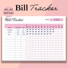 bill tracker with pink polka dots on it