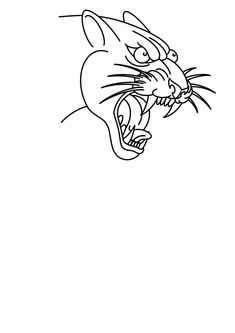 a black and white drawing of a cat with its mouth open