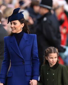 Earlier today, the royals made their annual walk to Sandringham Church for the Christmas Morning Service. The Prince and #PrincessofWales, Prince George, Princess Charlotte and Prince Louis were all in attendance in colour-coordinated family outfits. For today's service, #KateMiddleton wore head-to-toe blue, which included an Alexander McQueen cobalt blue coat and #PrincessDiana's sapphire and diamond earrings. Prince Louis, Christmas Church, Blue Coat, Church Service, Prince George, Princess Charlotte, Classy Women, Kate Middleton, Royals