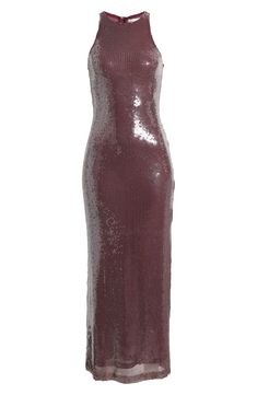 Show up and shine in a slinky dress covered in sparkling sequins. Hidden back-zip closure Jewel neck Sleeveless Lined 95% polyester, 5% spandex Hand wash, line dry Imported Slinky Dress, Column Gown, Jewel Neck, Denim Leggings, Dress Cover, Skin Care Women, Comfortable Dress, Free Fabric, Fashion Help