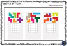 four squares with different colors and numbers on them, all arranged in the same pattern