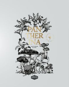 an advertisement for panther ina with mushrooms and plants