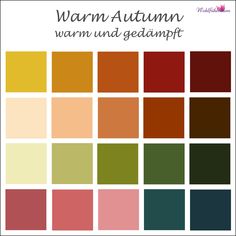 the color scheme for dark - eyed autumn is shown in red, orange and green