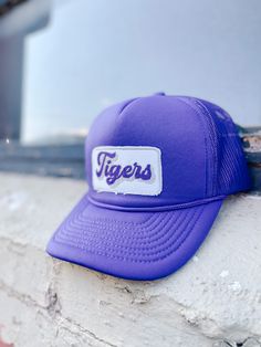 Purple Trucker Snapback Hat, adjustable Trendy Snapback Hat For Sports Events, Trendy Adjustable Snapback Hat For Sports Events, Spring Adjustable Trucker Hat For Sports Events, Trendy Adjustable Sports Hat, Trendy Purple Adjustable Baseball Cap, Casual Game Day Trucker Hat, Trendy Adjustable Purple Baseball Cap, Casual Adjustable Trucker Hat For Game Day, Adjustable Cap With Letter Patch