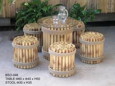 bamboo table and stools with glass top