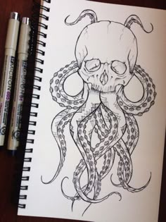 a drawing of an octopus with a skull on it