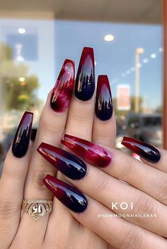 Red And Black Nails, Burgundy Acrylic, Horror Nails, Shape Nails, Halloween Acrylic Nails, Gothic Nails, October Nails, Goth Nails, Nails Salon