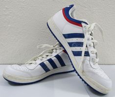 Adidas Top Ten Low Red White Blue Shoes Vintage 581051 Men's 9 On the insole "60 Years of Soles and Stripes" Adidas Top Ten, Adidas Top, Shoes Vintage, Sneakers Athletic, Adidas Tops, Top Ten, Vintage Shoes, Blue Shoes, Red White Blue