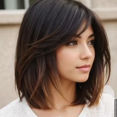 Discover chic, volume boosting hairstyles for thin hair to enhance your look effortlessly. Get inspired now. Korean Hair Highlights Brown, Layered Bob Hairstyles For Fine Hair Shoulder Length, Hairstyles For 30 Year Old Women, Long Bob For Round Face, Thinning Hair Women Hairstyles, Dark Hair Bobs, Dark Hair Bangs, Lovely Hairstyles, Highlight Hair