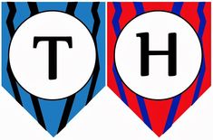 two banners with the letters t and h in different colors, one is red, one is blue