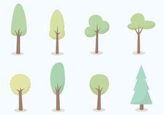 different types of trees are shown in this image, including one green and one blue