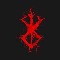 red ink splattered on black background with the letter k in it's center