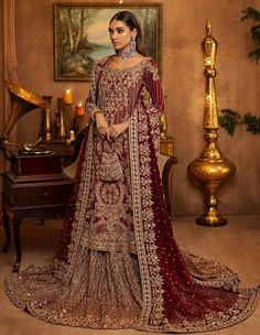 Farshi Lehenga Kameez Deep Red Bridal Dress Pakistani Red Bridal Lehenga Pakistani, Red Pakistani Bridal Dress, Bridal Dress Pakistani, Lehenga Kameez, Bridal Lehenga Pakistani, Casual Bridal Dress, Pakistani Bridal Lehenga, Deep Red Dress, Lehenga Dress