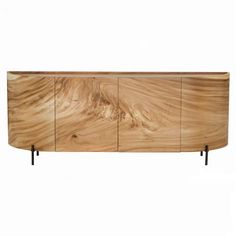 the sideboard is made out of wood and has black metal legs on each side