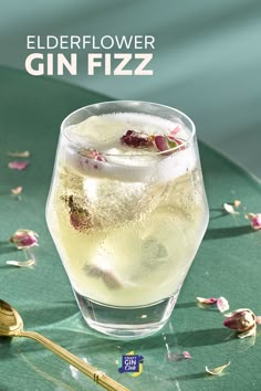 a gin fizz cocktail in a glass with ice and garnish