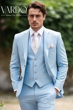 Sky Blue Peak lapel , Three Piece Suit, Perfect For Prom, Business Meetings and Summer Weddings Sky Blue Suit For Men, Three Piece Suit Mens Wedding Indian, Sky Blue Suit Men, Light Blue Suit Men, Men Suit Design, Mens Suits Sky Blue, Blue Suits For Men, Men 3 Piece Suits, Stylish Suits For Men