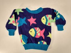 Silly Sweaters, Funky Sweaters, Colorful Pullover, Animal Sweater, Hand Knitted Sweaters, Colorful Fish, Knit Pullover