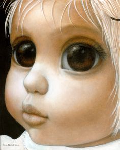 a close up of a child's face with big eyes