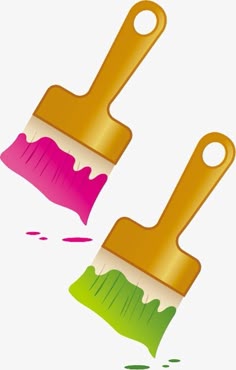 two paint brushes with different colors on them