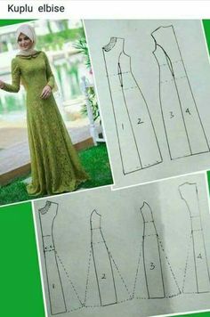 three pictures of different types of dresses and the instructions to make them look like they are sewing