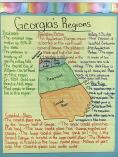 a hand drawn map of the state of georgia's regions with information about it