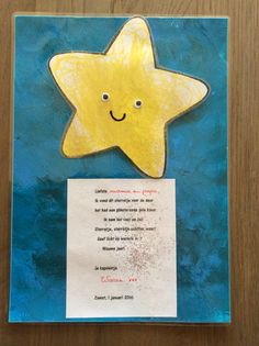 a handmade card with a yellow star on it and a poem written in the middle