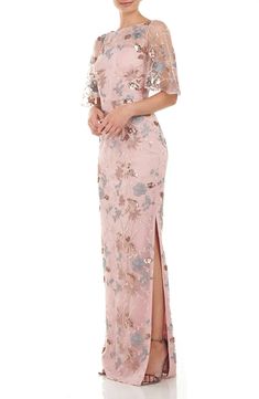 JS Collections Daphne Embroidered Sequin Column Gown | Nordstrom Black Tie Wedding Guests, Mother Wedding, Column Gown, Gowns With Sleeves, Mom Dress, A Line Gown