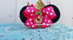 Pink and gold minnie mouse bow crown minnie birthday crown Minnie mouse first birthday outfit disney trip minnie ears glitter minnie crown by AlessandrasLittleBow on Etsy Minnie Mouse Birthday Outfit, Minnie Mouse First Birthday, Minnie Mouse Tutu, Pink Felt, Minnie Mouse Bow, Hard Headbands