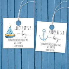 two tags that say ahoy it's a boy and ahoy it's a boy