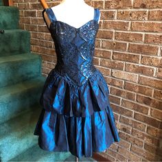 Vtg 80s Jessica Mcclintock For Gunne Sax Blue Sequin Embroidered Tiered Ruffled Formal Dress Good Used Condition Measurements Flat Across: Bust 15 Inches Waist 14 Inches Length 36 Inches No Size Tag Probably Would Fit A Xs/S 80’s Prom Dress Plus Size, Jessica Mcclintock Dress 80s, 80’s Prom Dress Nordstrom, 80s Gunne Sax Dress, 80s Blue Velvet Dress, 80s Prom, Classy Prom Dresses, Colorful Dresses Formal, Jessica Mcclintock