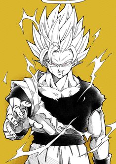 a drawing of gohan from dragon ball super saiyans, with his fist out