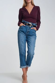 Q2 Jeans Paper Bag Waist Mom Jean in Dark Wash Blue Dark Blue Jeans Outfit, Dark Wash Mom Jeans, Blue Jeans Outfit, Button Jeans, Belt Skirt, Blue Mom Jeans, Types Of Jeans, Summer Soft, City Dress