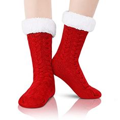 DURABLE & ANTI-SKID SOLEWarm fuzzy socks for women, slipper socks with grippers. Silicon rubber grips bottoms to prevent slipping and sliding. Indoor anti-skid aloe infused socks are elastic and perfectly suitable for your feet.SIZE & PACKINGFuzzy socks with grips for women, warm fuzzy socks for women. One size fits all socks, easy to slip on and off, suitable for women's shoe size 5-10; 1 pair of fuzzy slipper socks comes in a plastic bag.QUALITY MATERIALWinter socks for women, cabin so House Socks, Color Socks, Red Socks, Cabin Socks, Womens Sherpa, Holiday Socks, Fluffy Socks, Zippered Bag, Fuzzy Slippers