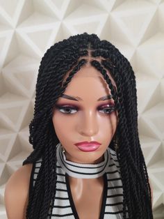 Very Beautiful Women Twist Braids, Lace wig 28",  synthetic hair extensions,  elegant, everyday use, Color black, Ships within 3 to 5 days. Full Lace Braided Wig, Front Braids, Lace Braid, Braided Wigs, Braided Wig, Synthetic Hair Extensions, Cornrows Braids, Cornrow, Wigs For Women