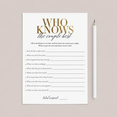 a card that says who knows the people list with a pencil on top of it