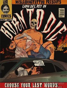 an image of a comic book cover with a skeleton on the back of a car