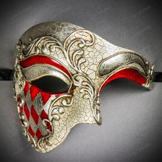 Style: Phantom Of The Opera Venetian Masquerade Half Face Mask Fancy And Impressive Masquerade Cosplay For Your Prom, Party, Ball, Dance, Rave, Disco, Masquerade Party, Halloween, Burning Man, Venice Festival, Mardi Gras. Mask Is Handcrafted With High-Quality Durable Crackle Paint Texture. Fine Texture Surface With Attractive Hand-Painted Gold Linings. Mask Is Painted With The Vintage Craking And Jester Pattern In Gold And White. This Half-Face Phantom Of The Opera Mask Style Is One Of The Most Masquerade Half Mask, Elegant Masquerade Mask, Couples Masquerade Masks, Mens Masquerade Mask, Opera Mask, Masquerade Ball Mask, Masquerade Halloween, Venetian Masquerade Masks, Ball Mask