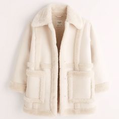 Only Worn A Few Times! Cream Color. Size M Shearling Coat Womens, Leather Coat Womens, Womens Sherpa, Shearling Coat, Leather Blazer, Sherpa Lined, Women's Coats & Jackets, Comfy Outfits, Leather Coat