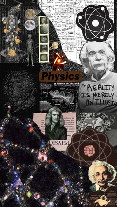 a collage with many different pictures and words on the page, including an image of albert