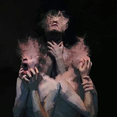 Painting of the same person three times with their face distorted. On the left the person grips their face screaming, in the middle the person has their hand around they throat, on the right the person covering their mouth with their hand. متحف فني, Beard Men, Arte Peculiar, Rennaissance Art, Arte Inspo, A Level Art, Ap Art, 판타지 아트, Ethereal Art