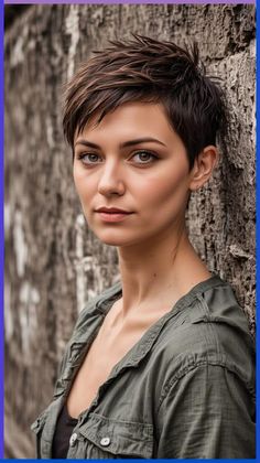 A broad spectrum of haircuts exists today, yet there’s still a lingering opinion that long hair equals femininity. Pixie Hair Styles, Edgy Pixie Cut, Short Haircut Ideas, Messy Pixie Haircut, Pixie Haircut Styles, Short Spiked Hair, Chic Short Hair, Edgy Pixie, Long To Short Hair