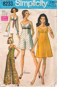 an image of a woman's dress and pants sewing pattern from the 1970's