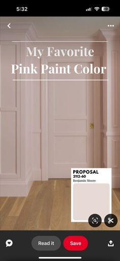 the pink paint color is being used to create this room with wood floors and walls